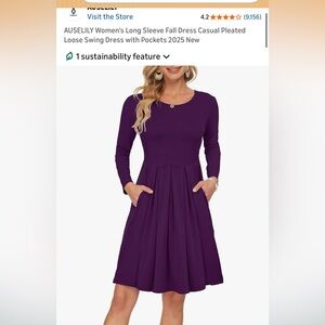 Women's AUSELILY Purple Long Sleeve Dress